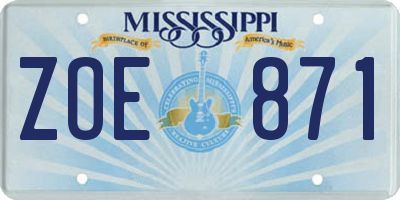 MS license plate ZOE871