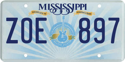 MS license plate ZOE897