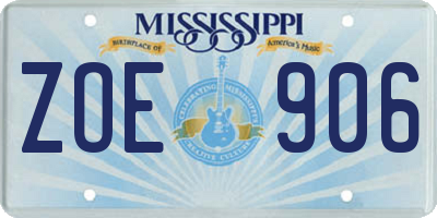 MS license plate ZOE906