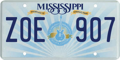 MS license plate ZOE907