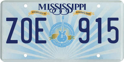 MS license plate ZOE915