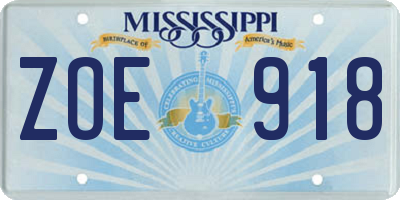 MS license plate ZOE918
