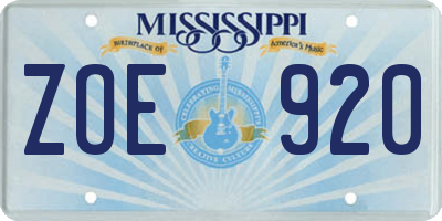 MS license plate ZOE920