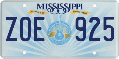 MS license plate ZOE925
