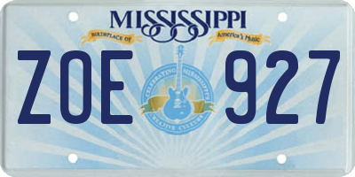 MS license plate ZOE927