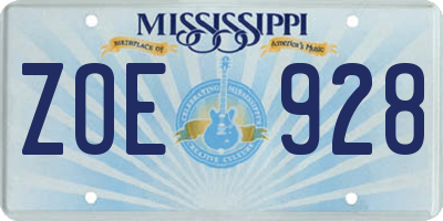 MS license plate ZOE928