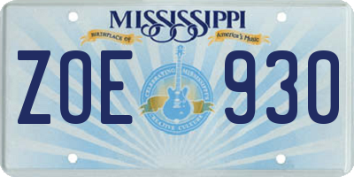 MS license plate ZOE930