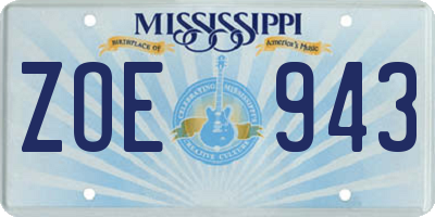 MS license plate ZOE943