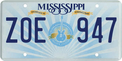 MS license plate ZOE947