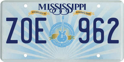 MS license plate ZOE962