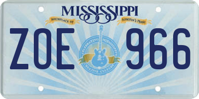 MS license plate ZOE966