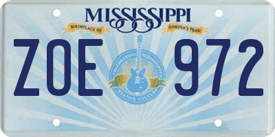 MS license plate ZOE972