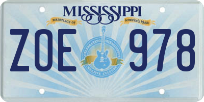 MS license plate ZOE978