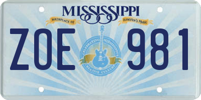 MS license plate ZOE981