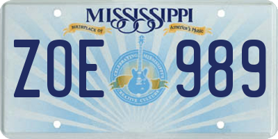 MS license plate ZOE989