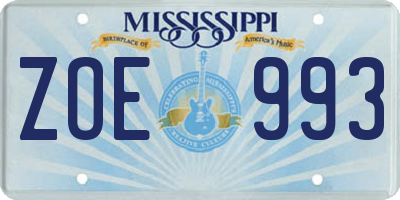 MS license plate ZOE993