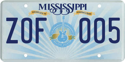 MS license plate ZOF005