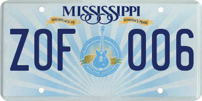 MS license plate ZOF006