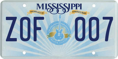 MS license plate ZOF007