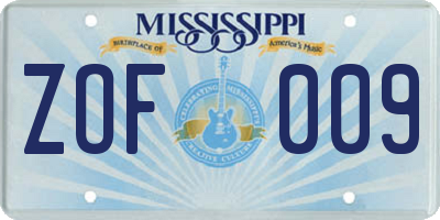 MS license plate ZOF009