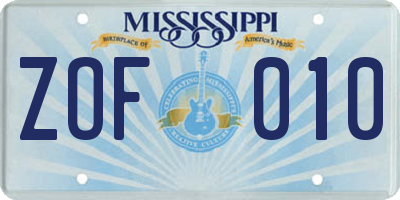 MS license plate ZOF010
