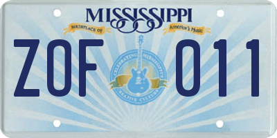 MS license plate ZOF011
