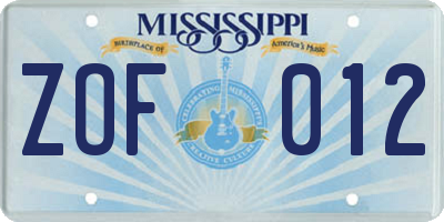 MS license plate ZOF012