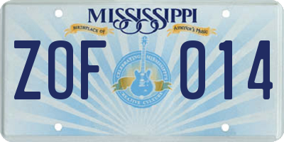 MS license plate ZOF014