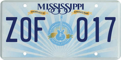 MS license plate ZOF017