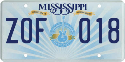 MS license plate ZOF018