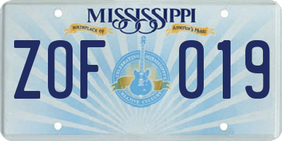 MS license plate ZOF019