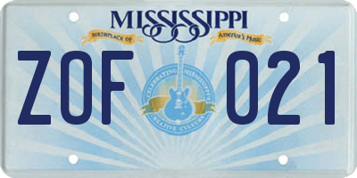 MS license plate ZOF021