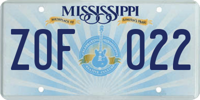 MS license plate ZOF022