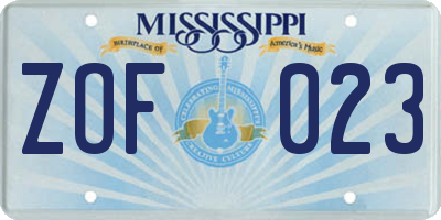 MS license plate ZOF023