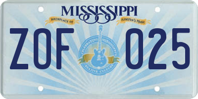 MS license plate ZOF025