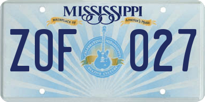 MS license plate ZOF027