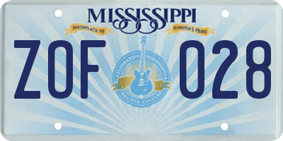 MS license plate ZOF028