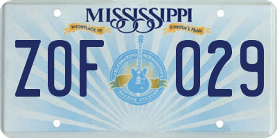 MS license plate ZOF029