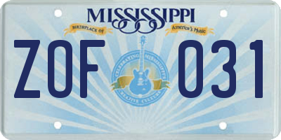 MS license plate ZOF031