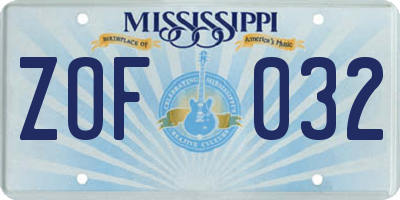 MS license plate ZOF032
