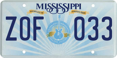 MS license plate ZOF033