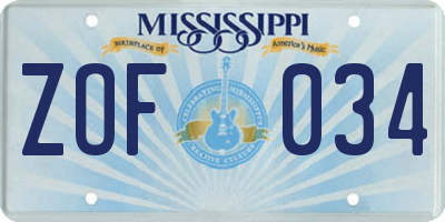 MS license plate ZOF034