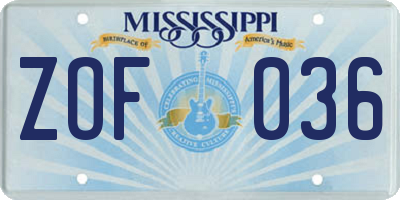 MS license plate ZOF036