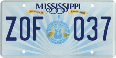 MS license plate ZOF037
