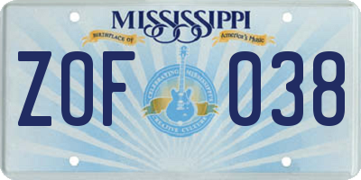 MS license plate ZOF038