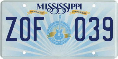 MS license plate ZOF039
