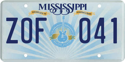 MS license plate ZOF041