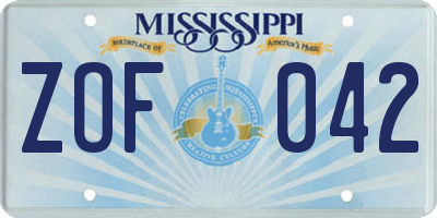 MS license plate ZOF042