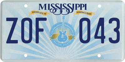 MS license plate ZOF043