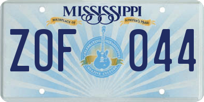 MS license plate ZOF044